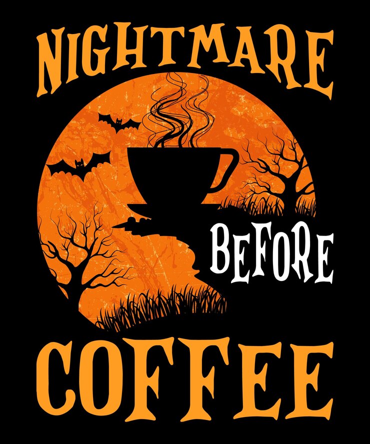 Pesadilla antes del café Plantilla de impresión de camisa de Halloween, diseño de camisa de café de Halloween