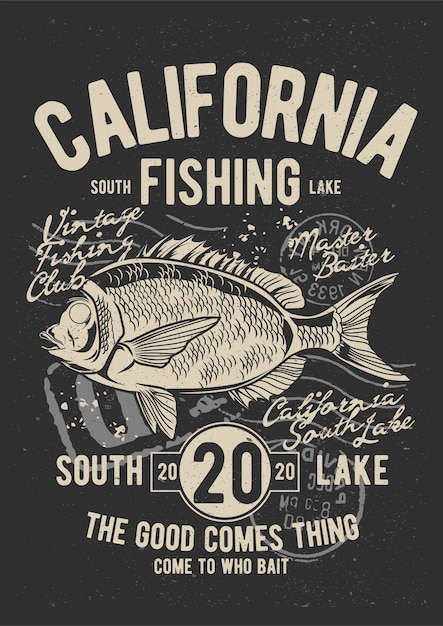 Pesca de California, cartel de ilustración vintage.