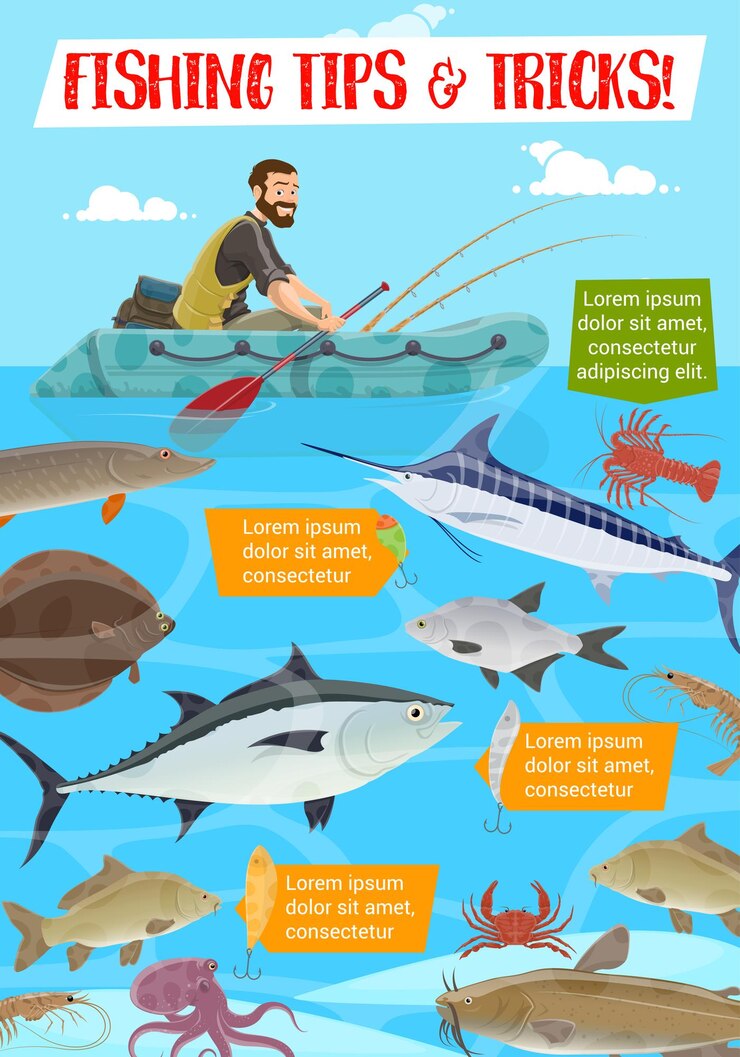 Vector pesca deporte consejos y trucos vector de dibujos animados