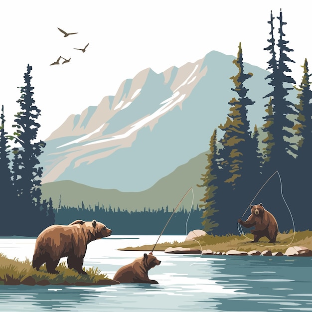 Vector pesca de osos grizzly