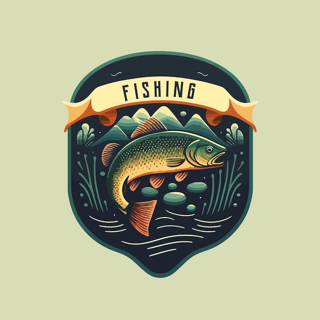 Vector pesca de peces en el agua logo icono plantilla diseño vintage