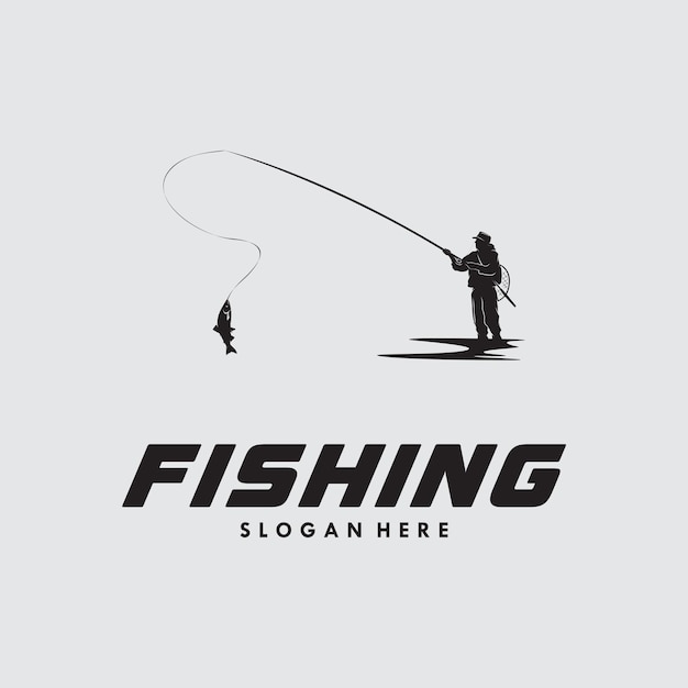 Pesca de silueta en el diseño del logotipo de fondo blanco