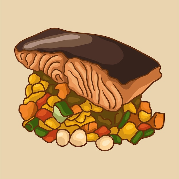 Vector pescado con acompañamiento de verduras