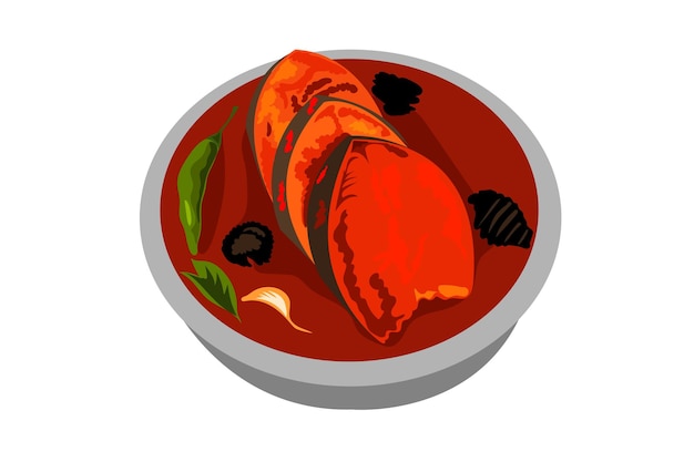 Vector pescado al curry comida india y paquistaní ilustración de comida