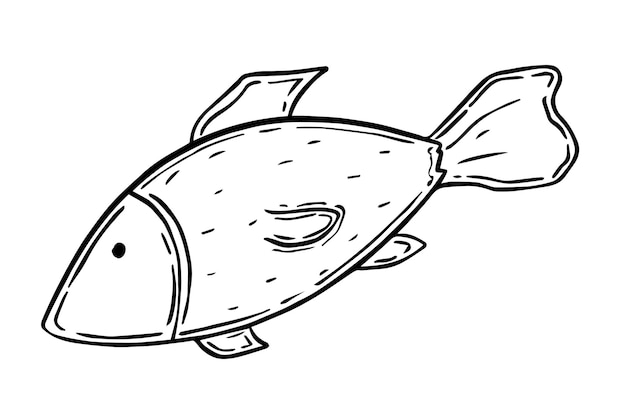 Vector pescado con aletas doodle lineal