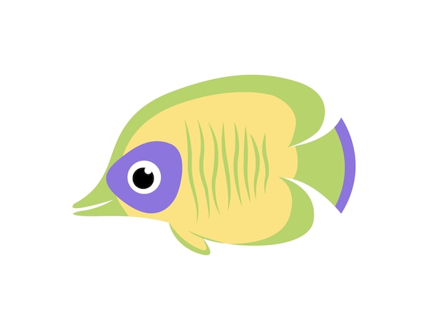 Pescado Amarillo verde mar pescado personaje plano vector de dibujos animados