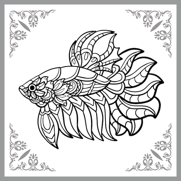 Pescado Betta zentangle artes aislado sobre fondo blanco.