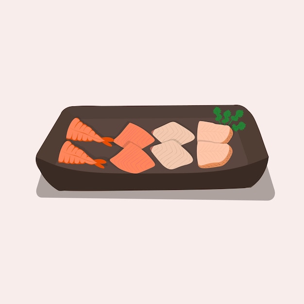 Pescado de la cocina nacional japonesa rebanando Sashimi ilustración vectorial
