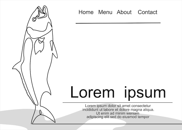 pescado crudo fresco.dibujo vectorial de línea continua.