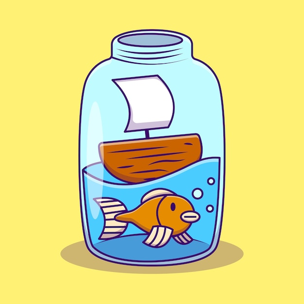 Pescado dorado en un frasco iconos vectoriales de dibujos animados ilustración concepto de dibuyos animados planos
