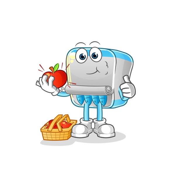Pescado enlatado comiendo un vector de caracteres de ilustración de manzana