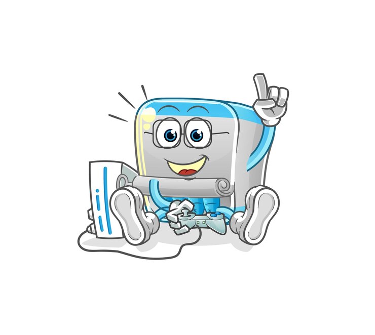 Vector pescado enlatado jugando videojuegos personaje de dibujos animadosxa