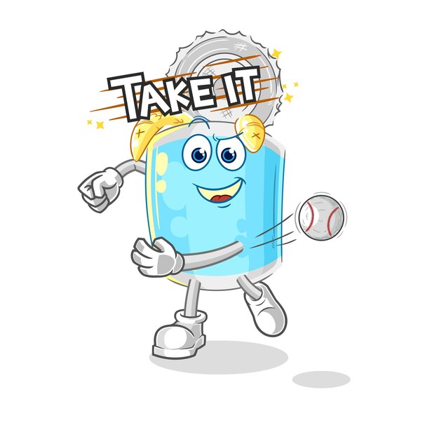 Pescado enlatado lanzando personaje de dibujos animados de vector de béisbol