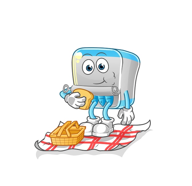 Pescado enlatado en un vector de mascota de dibujos animados de dibujos animados de picnic