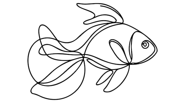 Pescado en estilo de dibujo de línea continua Dibujo lineal negro minimalista sobre fondo blanco Ilustración vectorial