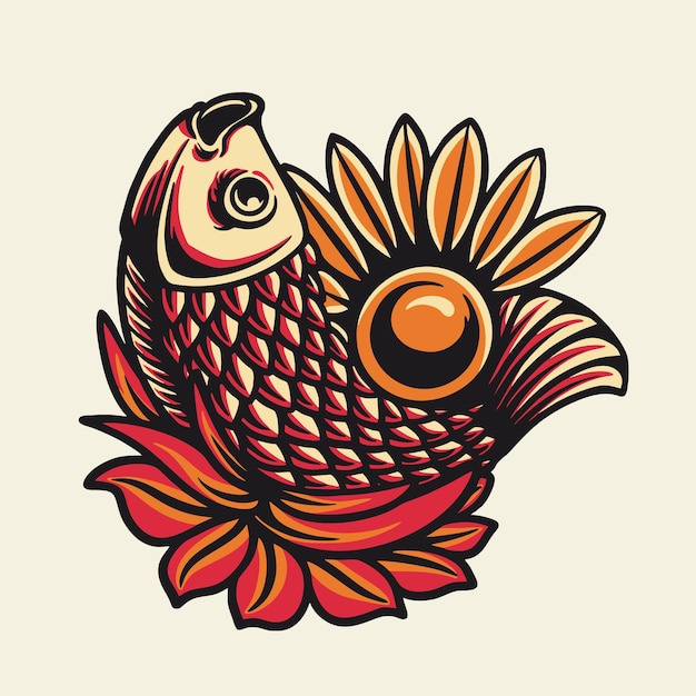 Pescado y flor naturaleza vector ilustración