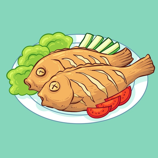 Vector pescado frito dibujado a mano 1