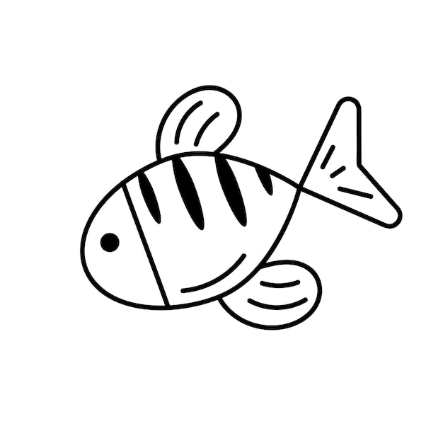 Pescado lindo en estilo garabato. plantilla de diseño de logotipo. linda ilustración lineal infantil dibujada a mano para impresión, web.