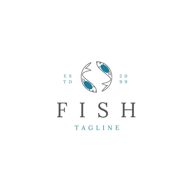 Pescado línea logo icono diseño plantilla vector plano