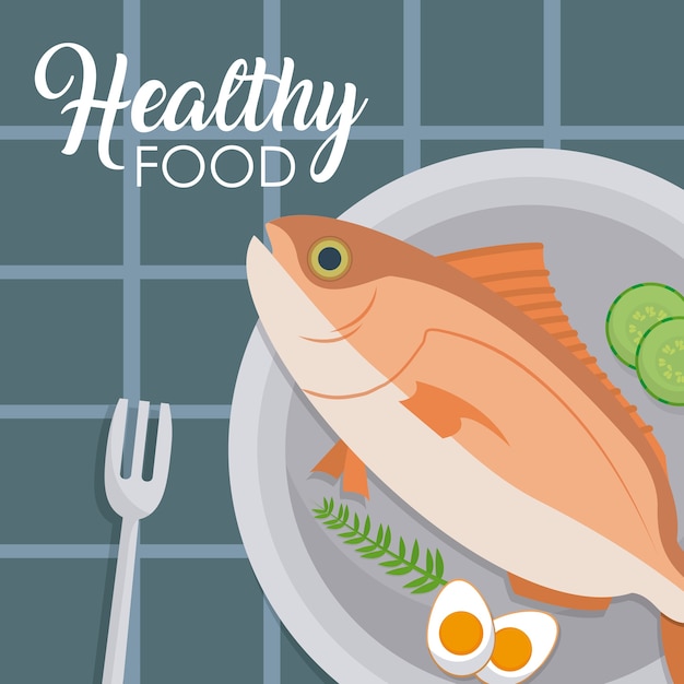 Pescado de marisco, con, ensalada, en, plato