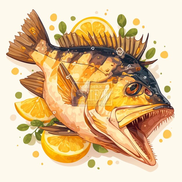 Vector pescado monje a la parrilla con azafrán aioli