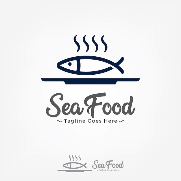 Pescado en un plato Plantilla de vector de diseño de logotipo.