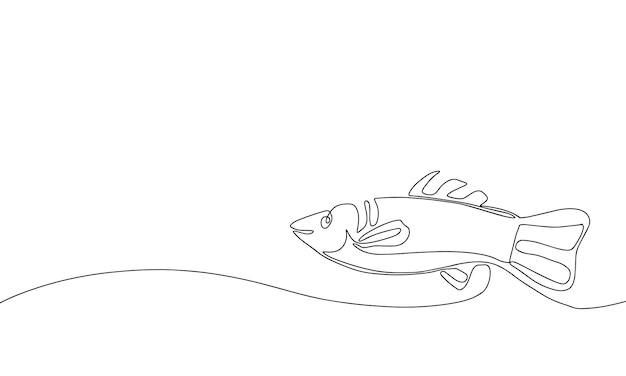 Pescado salmón al estilo de dibujar una línea continua esbozo lineal negro minimalista sobre un fondo blanco