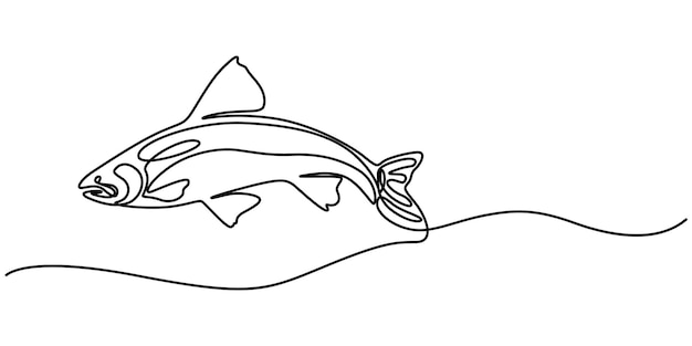 pescado de salmón continuo un dibujo de línea delgada icono de pesca en un vector de fondo transparente