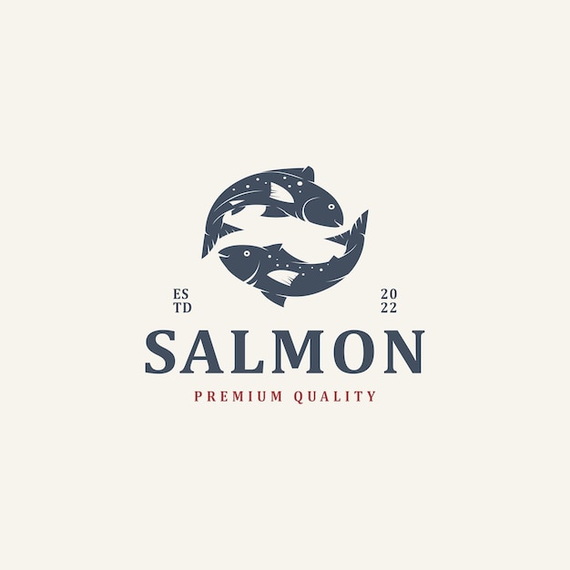 Pescado de salmón de mariscos vintage para diseño de logotipo de etiqueta de etiqueta de insignia 2