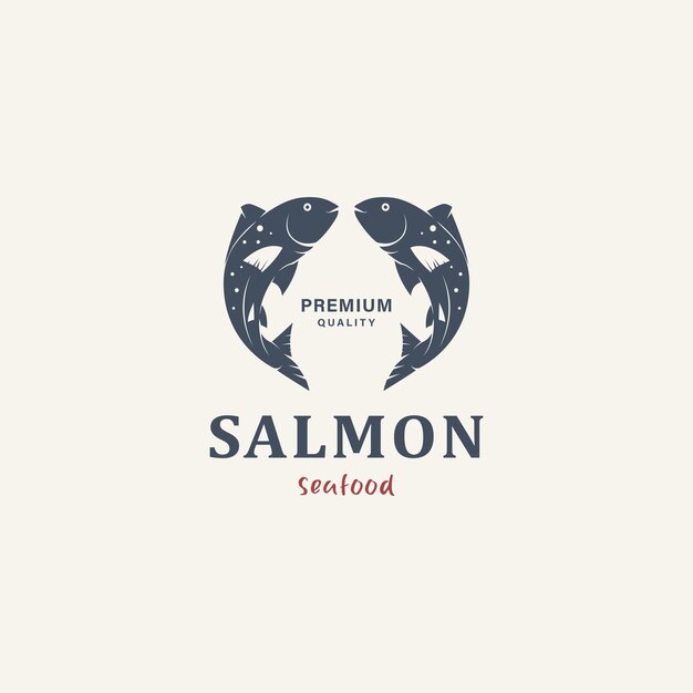 Pescado de salmón de mariscos vintage para diseño de logotipo de etiqueta de etiqueta de insignia 4