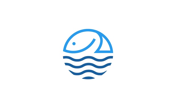 Pescado saltando fuera de la plantilla de vector de logotipo de agua