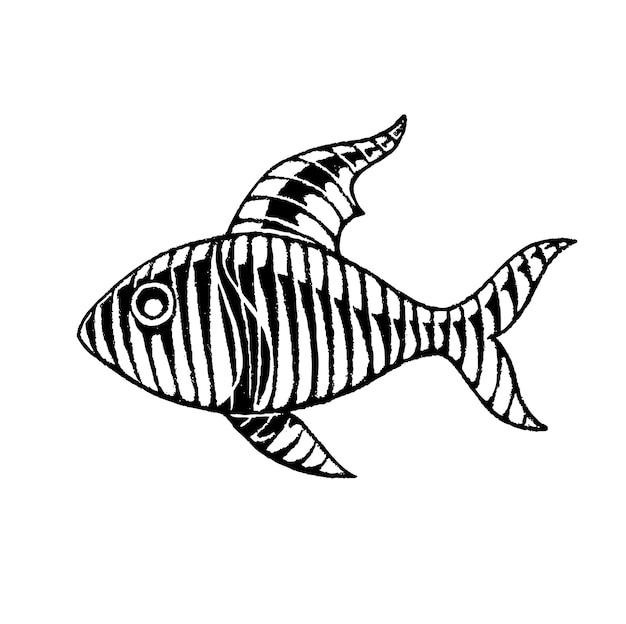 Pescado Scratchboard Grabado Vector