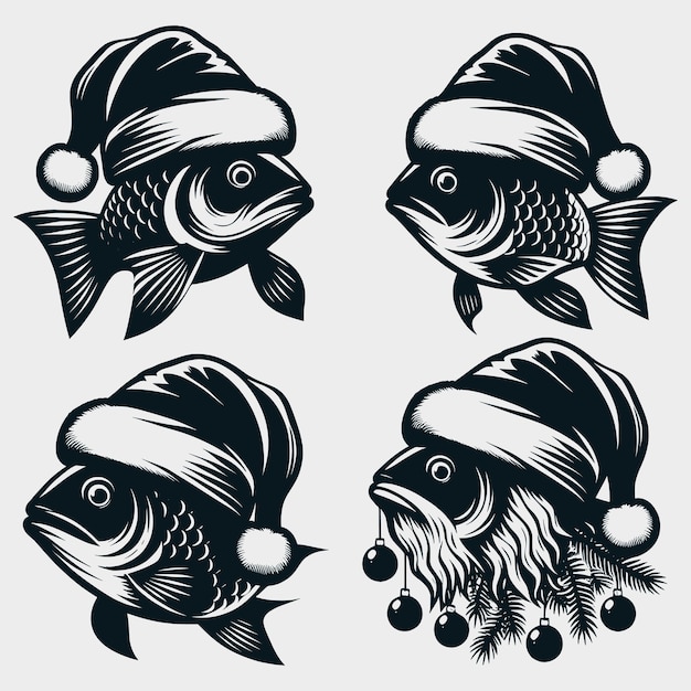 Pescado con sombrero negro de Santa silueta archivos de bajo pesca sombrero de Santa con archivos de pescado