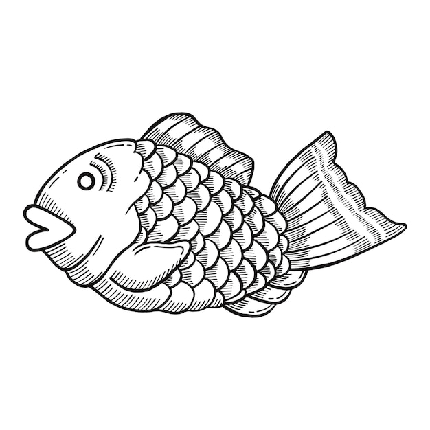 Pescado taiyaki japón o comida tradicional japonesa garabato boceto dibujado a mano con estilo de contorno