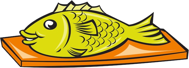 pescado, en, tajadera, caricatura