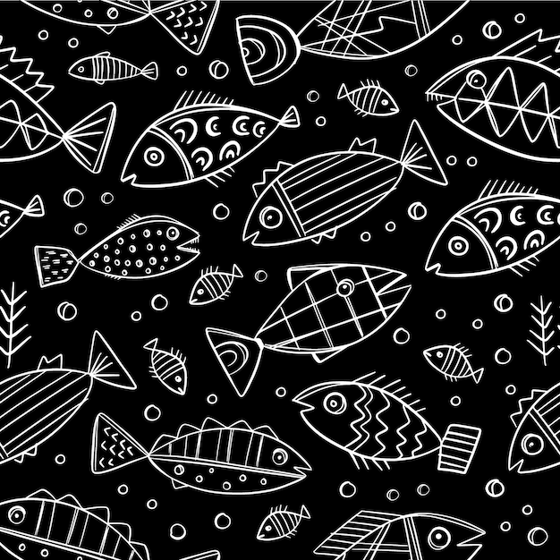 PESCADO TERRIBLE Mar Monocromo Bosquejo Plano Vector Patrón