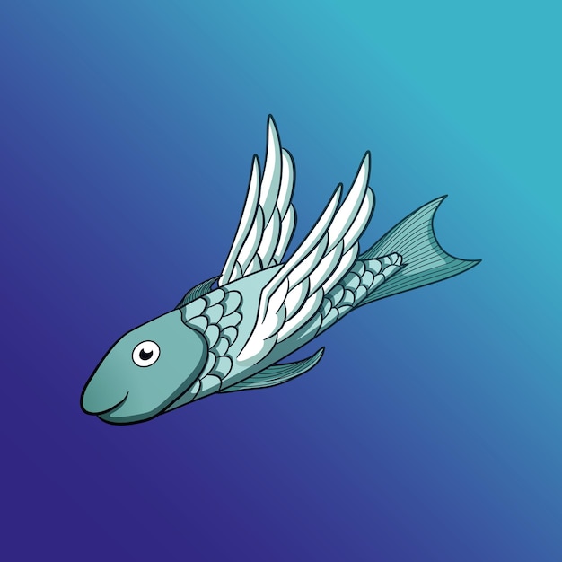 Vector pescado volador kawaii