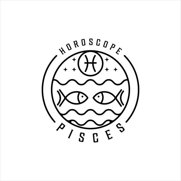 Pescado zodiaco de piscis logo línea arte simple minimalista vector ilustración plantilla icono diseño. signo del horóscopo misticismo y símbolo de la astrología