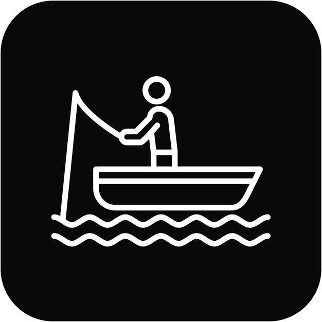 Pescador en un icono vectorial de barco Se puede usar para el conjunto de iconos de trekking