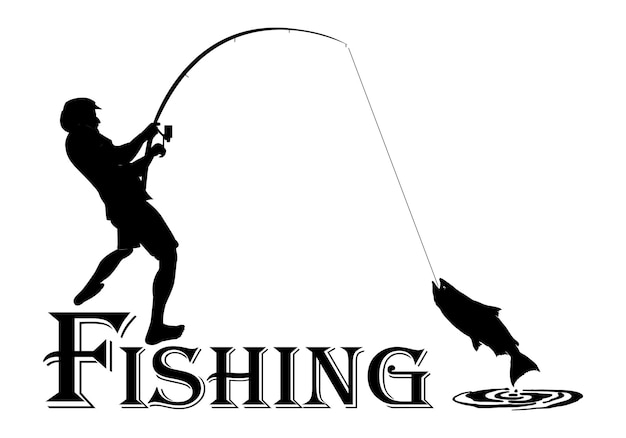 Pescador con mosca pesca pesca con mosca gráfica clip art pesca negra sobre fondo blanco Vector