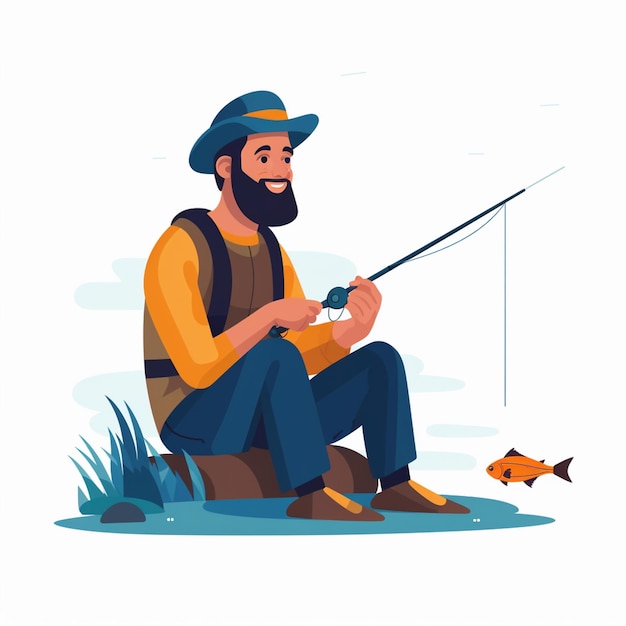 pescador pesca vector ilustración de agua pescado barco de mar captura de dibujos animados aislado pasatiempo e