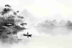 Vector pescadores pescando en un barco pescando desde un barco en un río o lago