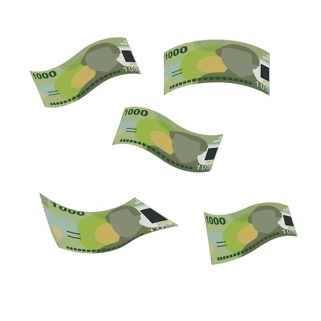 Peso chileno Ilustración vectorial Chile conjunto de dinero conjunto de billetes Caída de dinero volador 1000 CLP