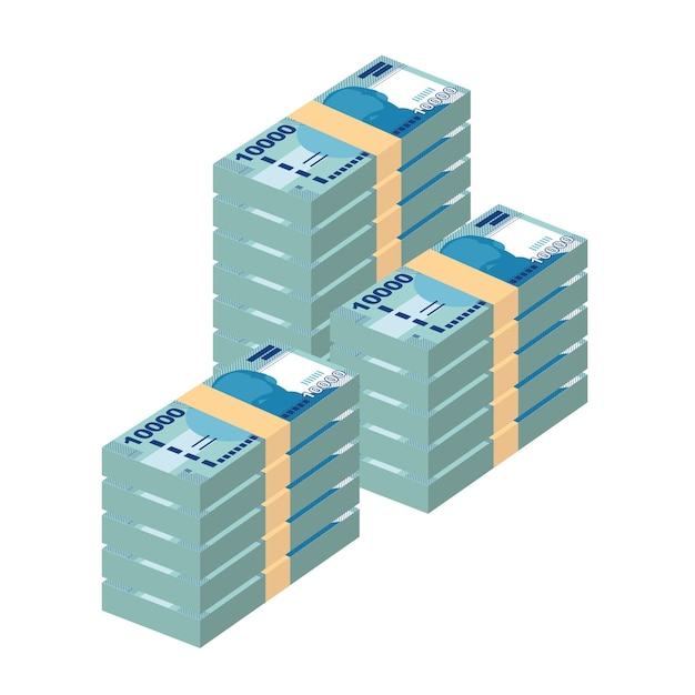 Peso chileno Ilustración vectorial Chile conjunto de dinero paquete de billetes Papel moneda 10000 CLP