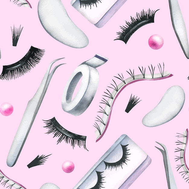 Pestañas postizas para extensiones pinzas ojos de mujer parches y flores acuarela dibujada a mano