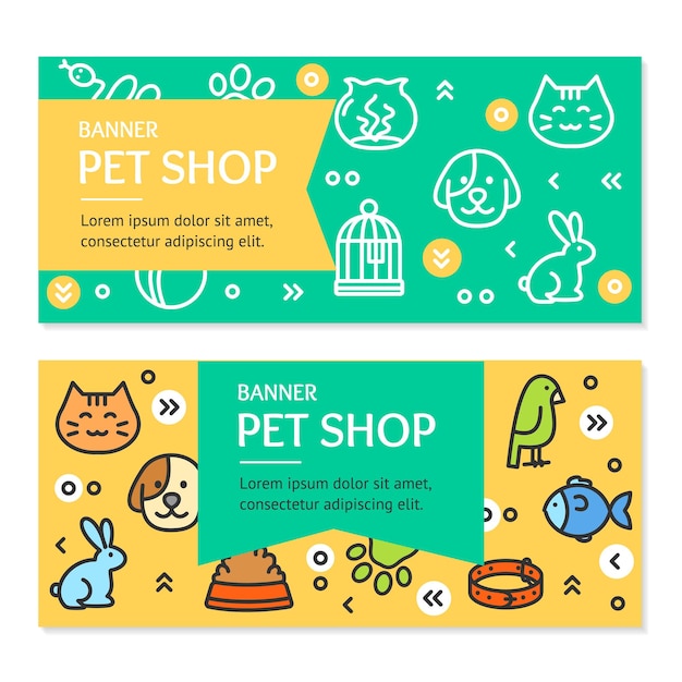 Vector pet shop flyer banner placard set vector