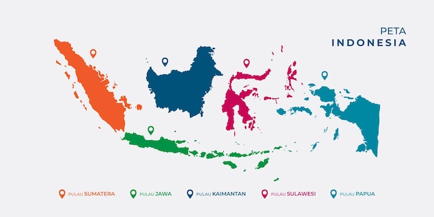 Vector peta indonesia o mapa de indonesia o ilustración del mapa de indonesia