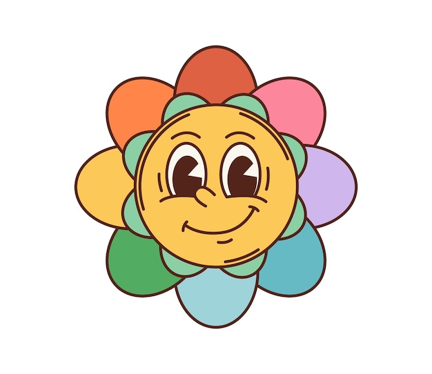 Petales de arco iris de flores groovy dibujos animados retro funky