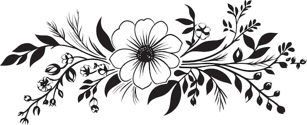 Pétalos artesanales dibujados a mano emblema floral naturalezas libro de bocetos logotipo vectorial negro