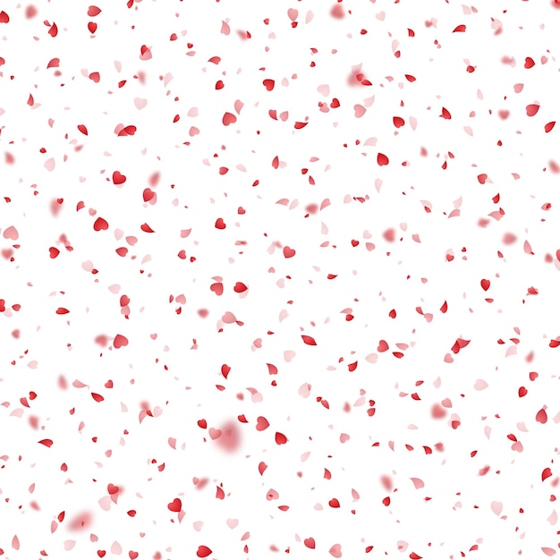 Pétalos de corazones rojos cayendo. Símbolo de amor para los paquetes de regalos de etiquetas. Pétalo de flor en forma de confeti de corazón. Ilustración vectorial